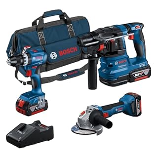 Bosch Professional 18V System Combo kit a batteria: GSB 18V-45 + GBH 18V-22 + GWS 18V-8 (incl. 3 batterie GBA 4.0Ah, GAL 18V-40, borsa degli attrezzi) - Amazon Exclusive