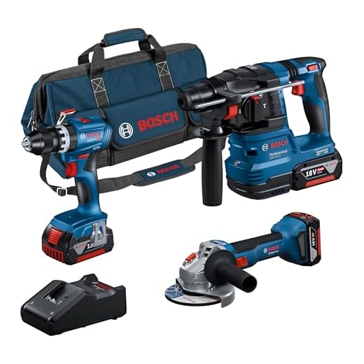 Bosch Professional 18V System Akku-Combo Kit: GSB 18V-45 + GBH 18V-22 + GWS 18V-8 (inkl. 3x GBA 4.0Ah, GAL 18V-40, Werkzeugtasche) – Amazon Exclusive