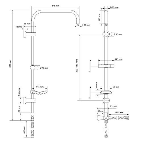 ECD Germany Set Doccia in Acciaio Inossidabile