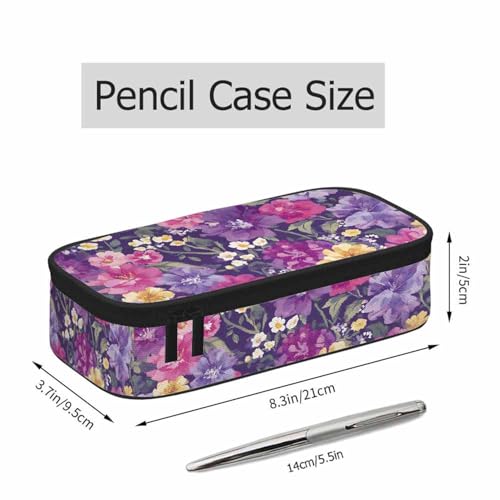 Image of Purple Flowers Pencil Bag Blooming Buds Yellow Blue White Big Capacity Pencil Case Pencil Pouch Pen Bag School Students Boy Girl