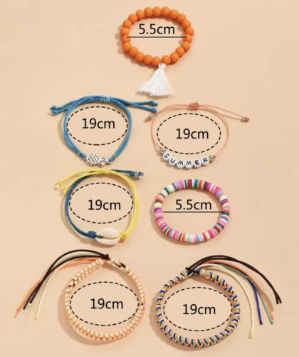 Image of pulsera brazalete veraniego surfista de cuentas y trenzas multipack, coorido, juvenil,mujer, naraja y azul