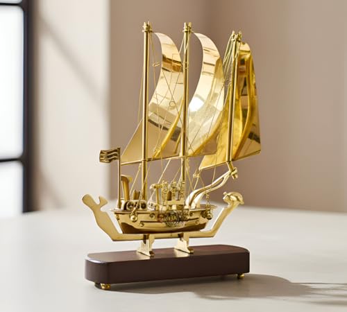 Image of DSH CRAFTING YOUR CURIOSITY Brass Ship with Wooden Base, Showpiece Item, Perfect for Home Decoration and Gifting