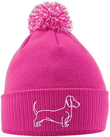 Purple Print House Dachshund Embroidered Bobble Hat Sausage Dog Owner Autum Winter Dog Walks Gift Ideas for Women