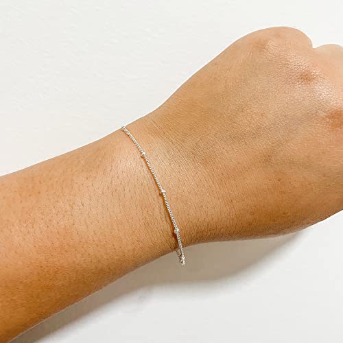 Image of Womens Dainty Gold Chain Bracelet,Simple Layered Chain Bracelets,Beaded Turquoise Bracelet,Charm Crystal Bar,Heart,Karma,Triangle,Pearl Bracelets for Women