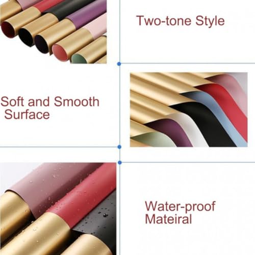 Image of Oasis - 20 Sheets Korean Style Waterproof Premium Bouquet Wrapping Sheet (58cm x 58cm, 60 Microns) | Glorious Double Sided, Giftwrap for Flowers & DIY Gift Wrapping Paper For Valentines Day - Black & Gold
