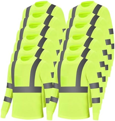 Hi Vis Long Sleeve T Shirts Bulk Safety Fit Work Shirts Construction Shirts for Men 12pcs Hi Vis Long Sleeve T Shirts Bulk Safety Fit Work Shirts Construction Shirts for Men 12pcs