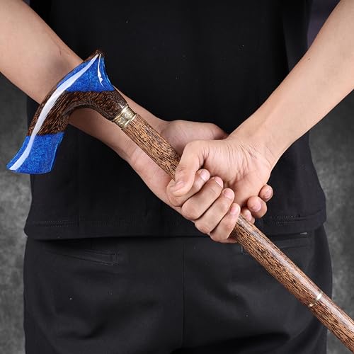 Image of Handmade Palm Wood Walking Stick with Epoxy Resin Handle - 36 Inch Solid Wooden Cane for Men & Women | Strong, Stylish & Comfortable Support for Daily Use
