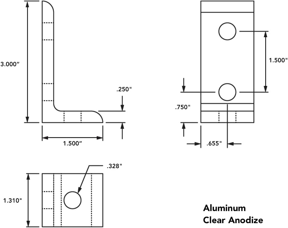 8020, 4376, 15 Series, Aluminum 3 Hole Inside Corner Bracket 90 Degree Angle Bracket for 80/20 T Slot Extruded Aluminum Extrusion (Clear Anodize, 25)