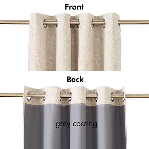 Deconovo Full Blackout Curtains Bedroom Thermal Insulated Energy Efficiency Eyelet Blackout Curtains with Coating Back Layer 46 x 72 Inch Light Linen 1 Pair - Image 6