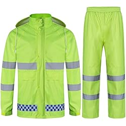 Trajes Reflectivos Oralidera Traje de Lluvia para Hombre Impermeable Chaqueta Impermeable con Capucha Pantalones de Lluvia Exterior Cintas Reflectantes para Deportes al Aire Libre, Verde, XL