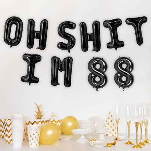 Image of Oh I'm 88! Latex Balloons 16 Inch Black Hallo Eighty Eight Cheers to 88 Years Old Theme Decor for Man Woman Happy 88th Birthday Party Photo Studio Prop Flag Decorations Favors Supplies