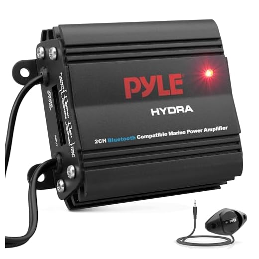 Pyle Auto 2-Channel Marine Amplifier - 200 Watt RMS 4 OHM Full Range Stereo with Wireless Bluetooth & Powerful Prime Speaker - High Crossover HD Music Audio Multi Channel System PLMRMB2CB, Black