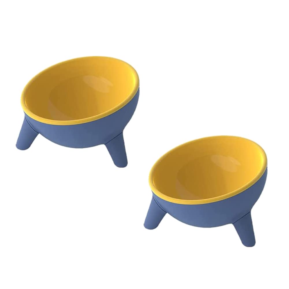 Zayejod Cat Bowls Tilted Raised, 2PCS Yellow, 15° Inclined Angle Cat Feeder, 450ml Capacity, Modern Style, Indoor Use — image 1