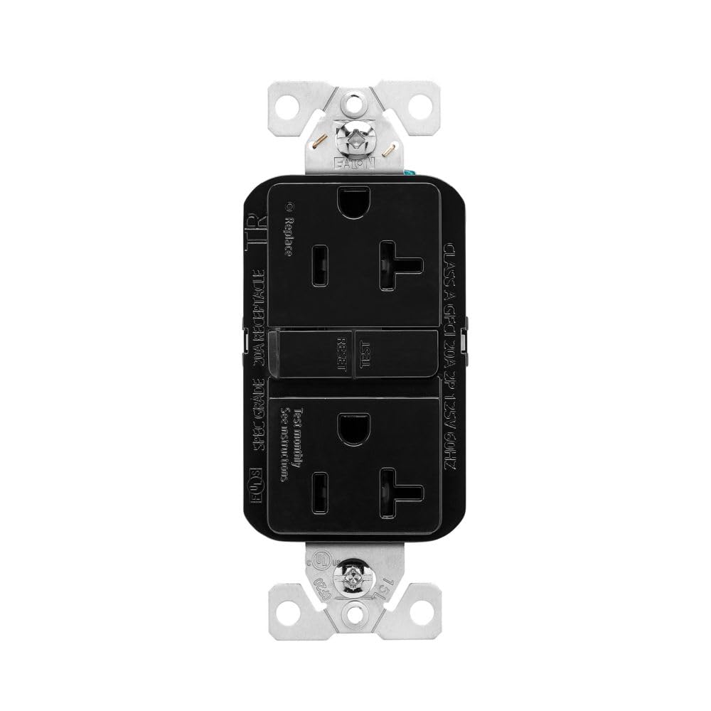 Cooper Wiring Devices Eaton TRGF20BK GFCI Self-Test 20A -125V Tamper Resistant Duplex Receptacle Slim Design, Black