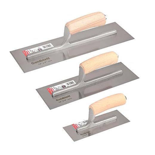 Goldblatt 3 Pieces Drywall Trowel, Carbon Steel Finishing Masonry Trowel Set Includes 14'' x 4'', 12'' x 4'', 8'' x 3'', Lightweight Wood Handle, Plastering Trowel for Sheetrock Wallboard Plasterboard