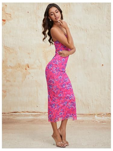 Image of Milumia Women's 2026 Summer Floral Bodycon Maxi Dress Strapless Tube Top Long Dresses Wedding Guest Party