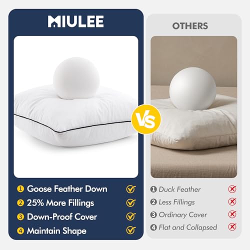 Image of MIULEE Goose Feather Down 24x24 Pillow Insert Set of 2 with 100% Down-Proof Cotton Cover, Soft Fluffy Decorative Pillow for Sofa Bed Couch Living Room White