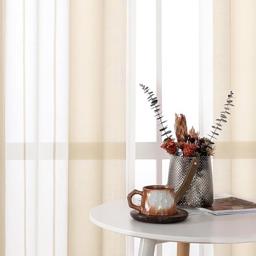 Voile rideaux à rayures BYSURE beige pour un salon chaleureux