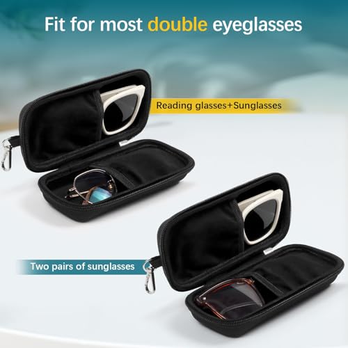 Image of Double Eyeglasses Case Hard Shell Dual Sunglasses Organizer with Zipper Closure Travel Eyewear Storage for Vehicle