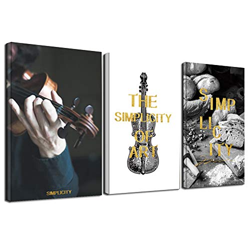 SLLART Nordic Vintage Wall Art Poster and Print Violin Music Canvas Painting Black and White Decoration Picture for Home Decor 3 PCS/Set(40x60cm) Frameless