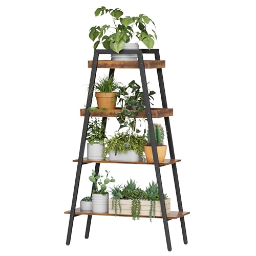 VECELO Industrial Ladder Shelf, 4-Tier Bookshelf with Steel A Fra...