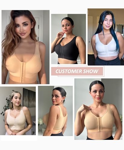 Image of FeelinGirl Mastectomy Bras for Women Compression Post Op Surgery Bra Front Closure Surgical Recovery Everyday Bra