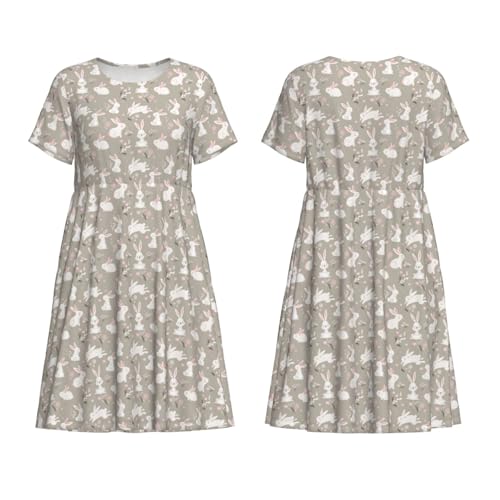 Robe à manches courtes imprimée lapin de Pâques textile fluide premium