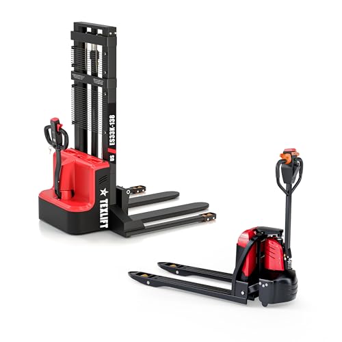 Image of Electric Pallet Stacker & Jack Combo - 3300 lb Capacity, 138″ Lift Walkie Stacker + 48″x27 Fork Electric Pallet Jack, Battery Powered Warehouse Material Handling Equipment