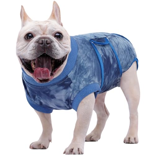 Image of Kuoser Dog Surgery Recovery Suit, Anti Licking Surgical Suit for Dogs Male Neuter, Soft Dog Surgery Suit Female Spay Subsititute E-Collar Cone, Doggie Body Suits After Surgery Blue Tie Dye XS