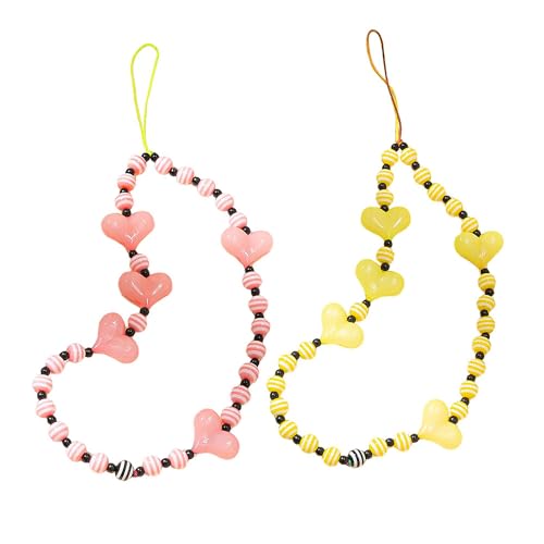 Staqlo 2PCS Handmade Heart Beads Phone Charm - Cute Colorful Phone Bracelet Lanyards and Wrist Straps zlax-14