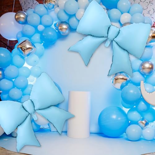 Image of 2pcs Large Bow Balloons, Bow Themed Party Decorations Elegant Coquette Balloons for Coquette Birthday Wedding Engagement Party Decoration (blue)