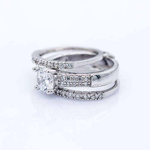 Uloveido Women's 3 pcs Set 2 Tones Platinum Plated Diamond Cut Round Clear Cubic Zirconia Bridal Wedding Band Rings (Rose Gold and Silver Color, Size 5 6 7 8 9) Y4214