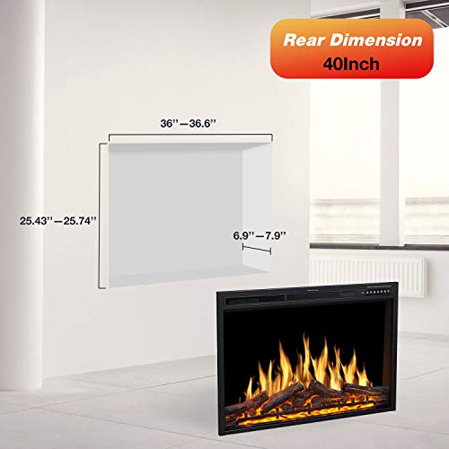 Image of R.W.FLAME 36 inch Electric Fireplace Insert, Realistic Log Recessed Electric Stove Heater, 4 Color Adjustable Flames, 8 H Timer, 5 Brightness Settings, 750 /1500W Touch Screen, Remote Control (37''X27'')