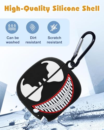 Image of Emoh Roced Case for AirPodS 4 (2024) with Keychain (ANC), Cute Cartoon Shockproof Protective Cover Compatible with Apple AirPods 4th Generation 2024 for Women and Boys (Venom)