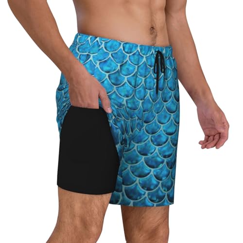 Short de bain double couche pour homme motif écailles bleu idéal surf - 3