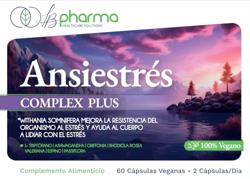 LB PHARMA - Antiestrés Complex Plus - Ashwagandha con L-Triptófano 400 mg + Griffonia, Rhodiola, Valeriana, Espino Blanco y Pasiflora | Antiestrés y Ansiedad | Apoyo Sueño y Estado de Ánimo | 60 caps