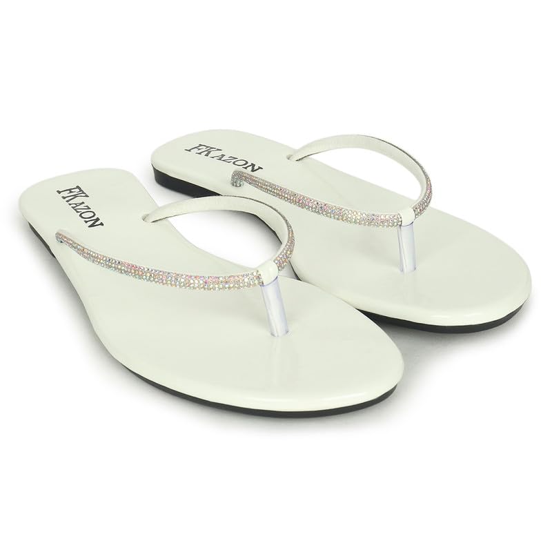 Image of Women's Stylish Flat Sandals - Elegant Flip-Flops with Sparkling Strap|FK 804 BLACK