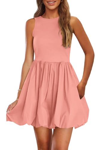 Image of PRETTYGARDEN Summer Dresses for Women 2026 Casual Mini Short Cocktail Dress Sleeveless Tank Crew Neck Bubble Sundress Pockets