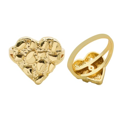 14k Gold Plated Brass Rough Textured Cookie Heart Shape Nugget Rings For Women/Men