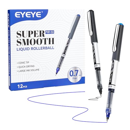 EYEYE Rollerball Pens 0.7mm, 6 Black 6 Blue Medium Point Roller Ball Pen Quick Dry, Liquid Ink Pens Fine Point Smooth Writing Pen for Journaling, Note Taking, Office, School Supplies