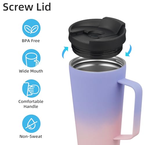 Image of Konokyo 18 oz Insulated Tumbler with Handle & Straw, Stainless Steel Mug