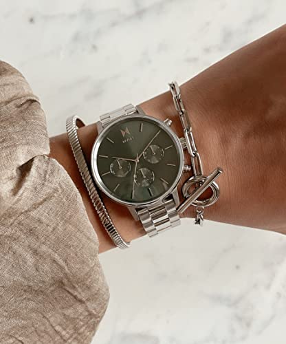 Image of MVMT Nova Qtz Multifunction Green Round Dial Women's Watch|Stainless Steel Material|Silver Color Band - 28000192-D