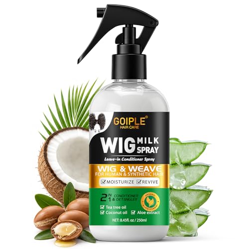 Wig Milk Spray for Synthetic Hair Leave-In Conditioner Wig Detangler Spray for Human Wigs Conditioner Detangler 2 in 1 Moisturizer Hydrates & Replenishes Synthetic Hair Wigs Easy Combing 250ML