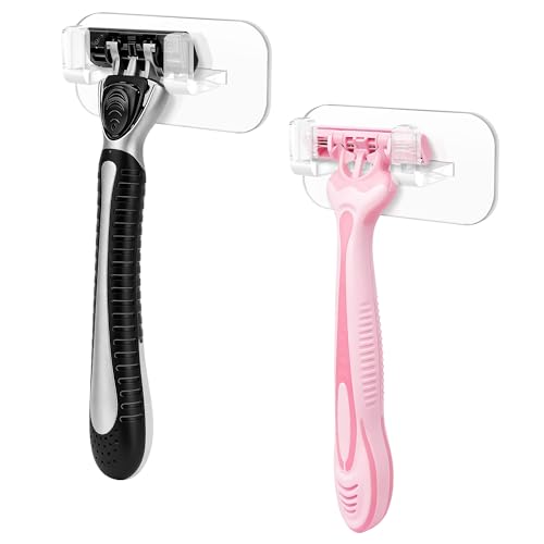 VISV Adhesive Acrylic Razor Holder for Shower His and Hers Clear 2 Pcs
