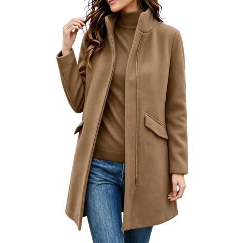 Lainyong Womens Winter Coats Casual Zipper Wool Blend Jackets with Pockets - image 2