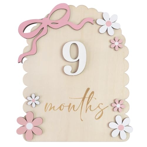 MEMOLEBIA Baby Girl Monthly Milestone Signs, 1-12 Monthly Baby Milestone Girl, Newborn Photography Props Double-Sided, Nursery Decor for Girls (M02)