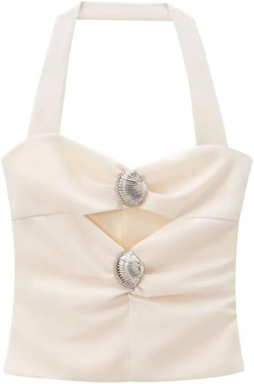 Women's Solid Color Hollow Slim Pleated Top