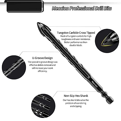 Meccion Tile Drill Bit 10mm x 5Pcs Professional Cross Tungsten Carbide Tip Drill Bits for Tile Brick, Glass, Porcelain - Image 3