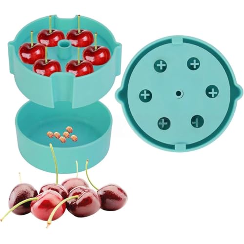 dénoyauteur cerises, multi dénoyauteur pour cerises, de noyaux de cerises, retrait de graines à pression facile avec 6 dénoyauteurs pour cerises avec protection anti-éclaboussures (vert)