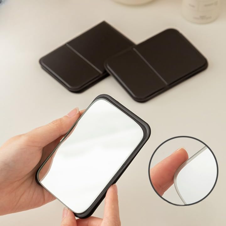 Image of Foldable Travel Mirror, Portable Pocket Makeup Mirror with Stand, Compact Handheld Vanity Mirror for Purse, Desk & Travel Use (7x11cm) (Black)